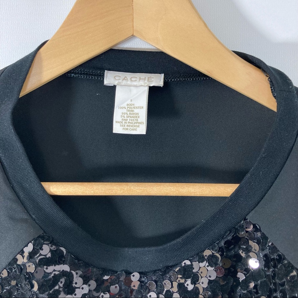 Cache Open Sleeve Black Sequin Blouse, Size Small - Picture 2 of 5
